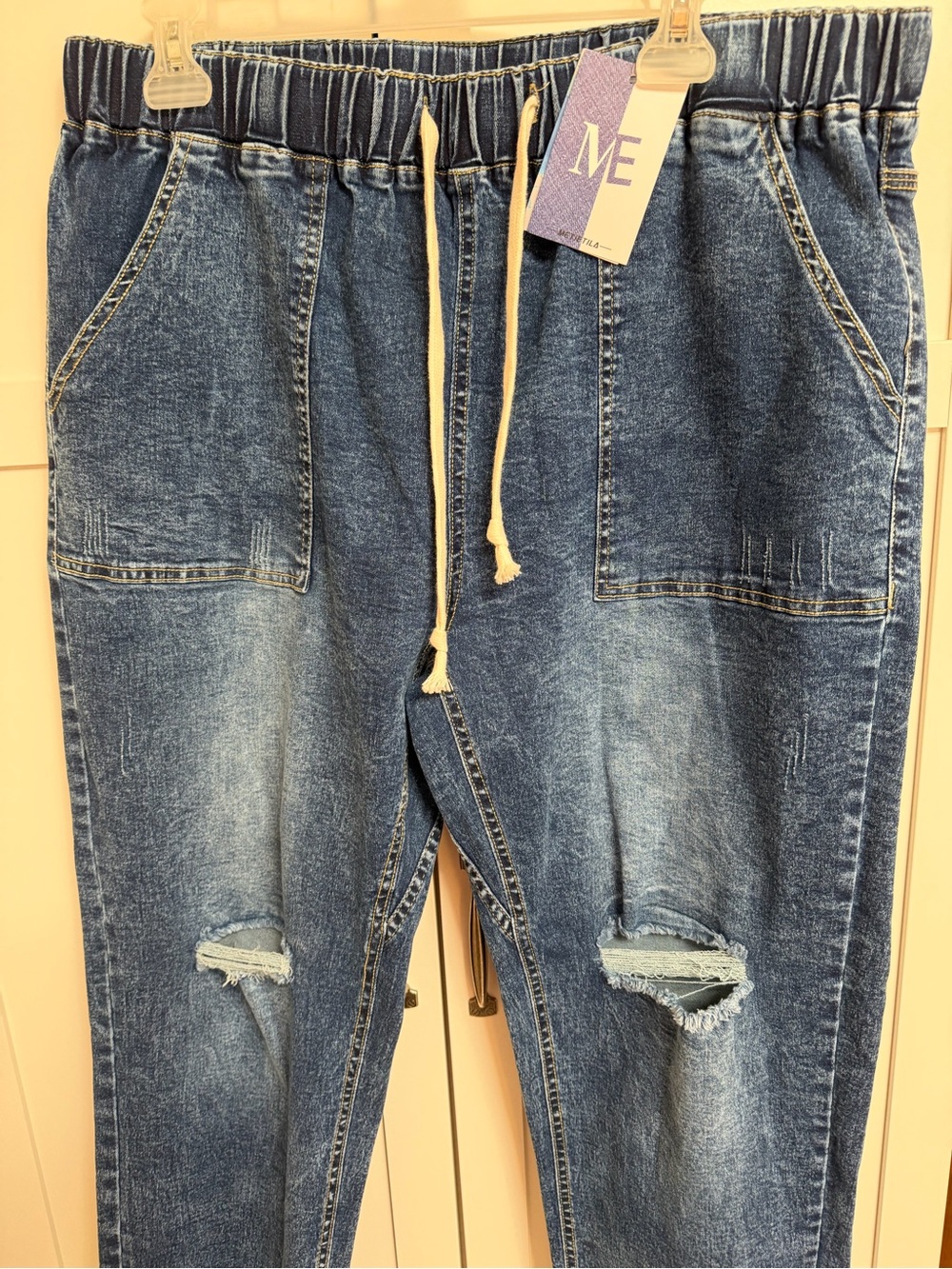Metietila Pull On Distressed Blue Jeans NWT